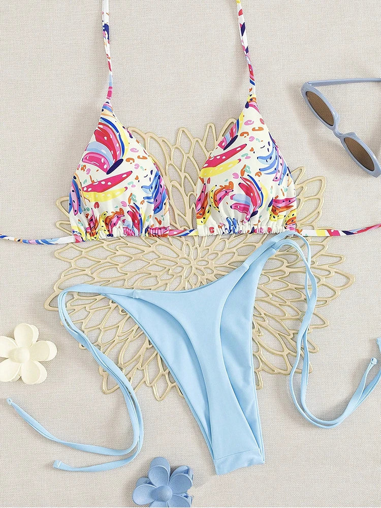 2025 New Sexy Women's Bikini Set - Tropical Fruit Print Beach Swimsuit High Waisted Bathing Suit Two Piece Swimwear for Vacation