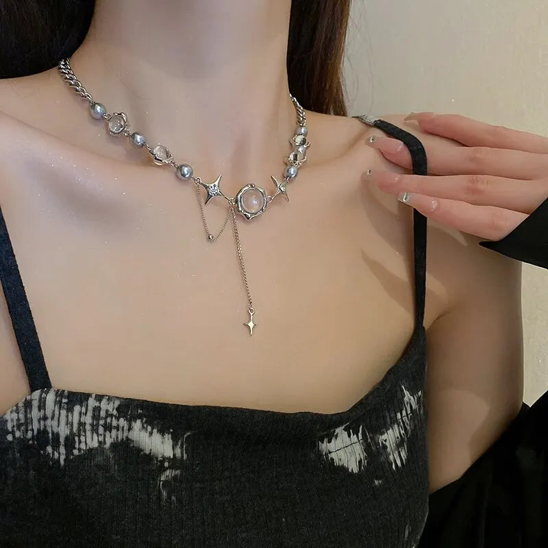 Collana girocollo donna Thorn Desin collana fata vetro opale collana catena clavicola elegante girocollo festa Color argento