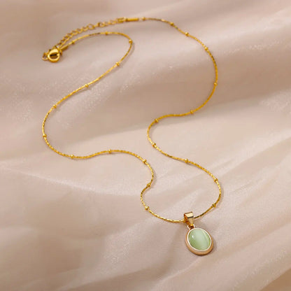 Collana ovale in pietra opale di moda per donna Collana con ciondolo in pietra ovale color oro in acciaio inossidabile Regalo di gioielli estetici per matrimonio