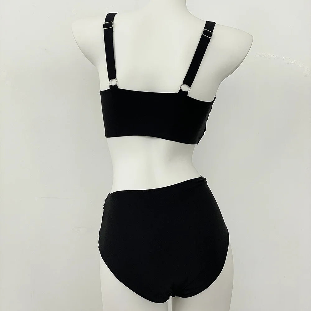 swimsuit ladies Women's High Waist  Bikini Sets Sporty Two Piece Swimsuits Solid Colors High Cut Bathing Suits Women Bikini Sets