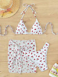 Il bikini da donna Frech chic con stampa ciliegia imposta tre pezzi con gonna a rete costume da bagno costumi da bagno costume da bagno abiti da spiaggia biquini