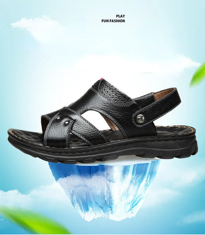 Herren-Ledersandalen für den Sommer, rutschfeste Herrenschuhe aus echtem Leder, Hausschuhe, Strandschuhe mit dicker Sohle für draußen, bequeme, weiche Herren-Sandalen