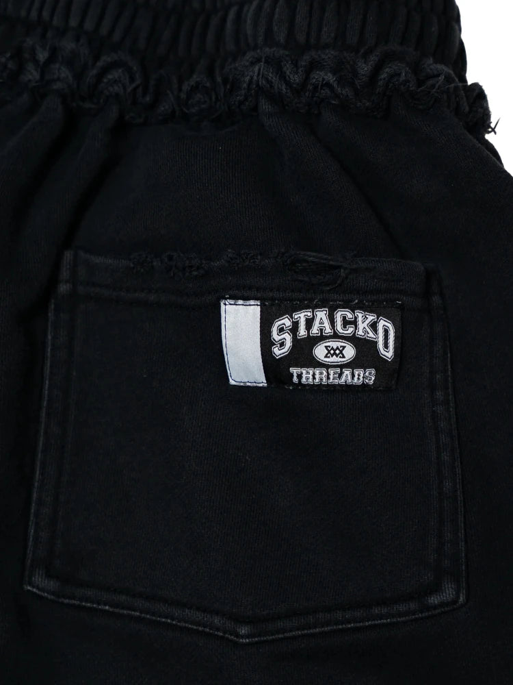 Pantaloncini Y2K Pilot Neri con Grafica Crest e Etichetta Tessuta, Lunghezza 3/4, Stile American Vintage Casual in Spugna, Unisex, Vestibilità Ampia