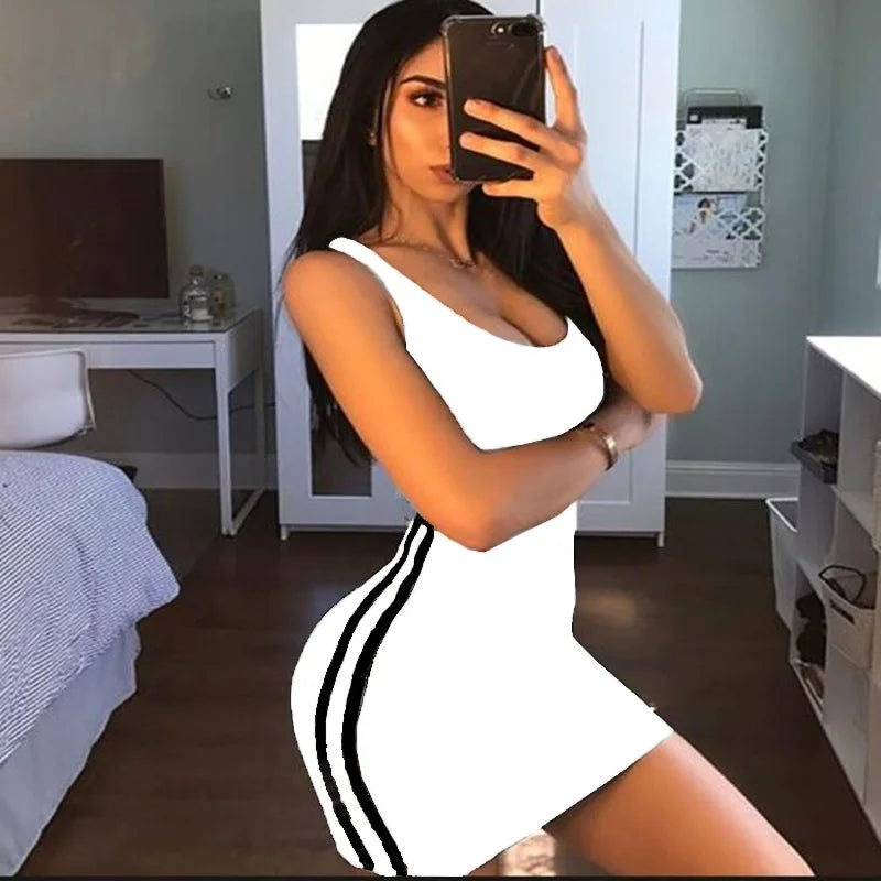 Abito tubino casual da donna estivo Abito da donna con cinturino per spaghetti senza maniche Abiti a righe a contrasto slim elasticizzati sexy
