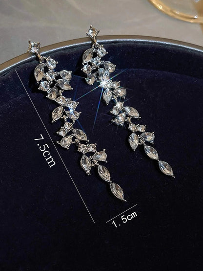 2 orecchini a forma di foglia di diamante con nappa lunga alla moda e di fascia alta per accessori per abiti da banchetto da donna
