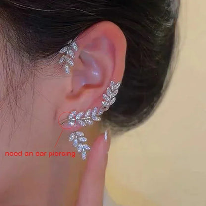 Orecchini a Clip a farfalla con foglia di metallo placcato argento per orecchini da donna senza Piercing gioielli di moda con polsino dell'orecchio in zircone scintillante
