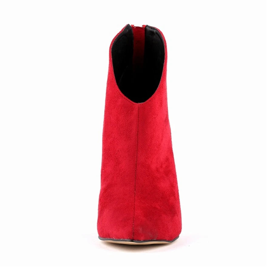 9 Colors Stiletto High Heels Women Fashion Boots New Back Zipper Soft Flock Pointed Toe Party Boots Female Autumn Elegant Shoes