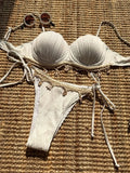 Maillot de bain deux pièces pour femme, bikini push-up, bonnet coque froncé, armature, maillot de bain, ensemble bikini