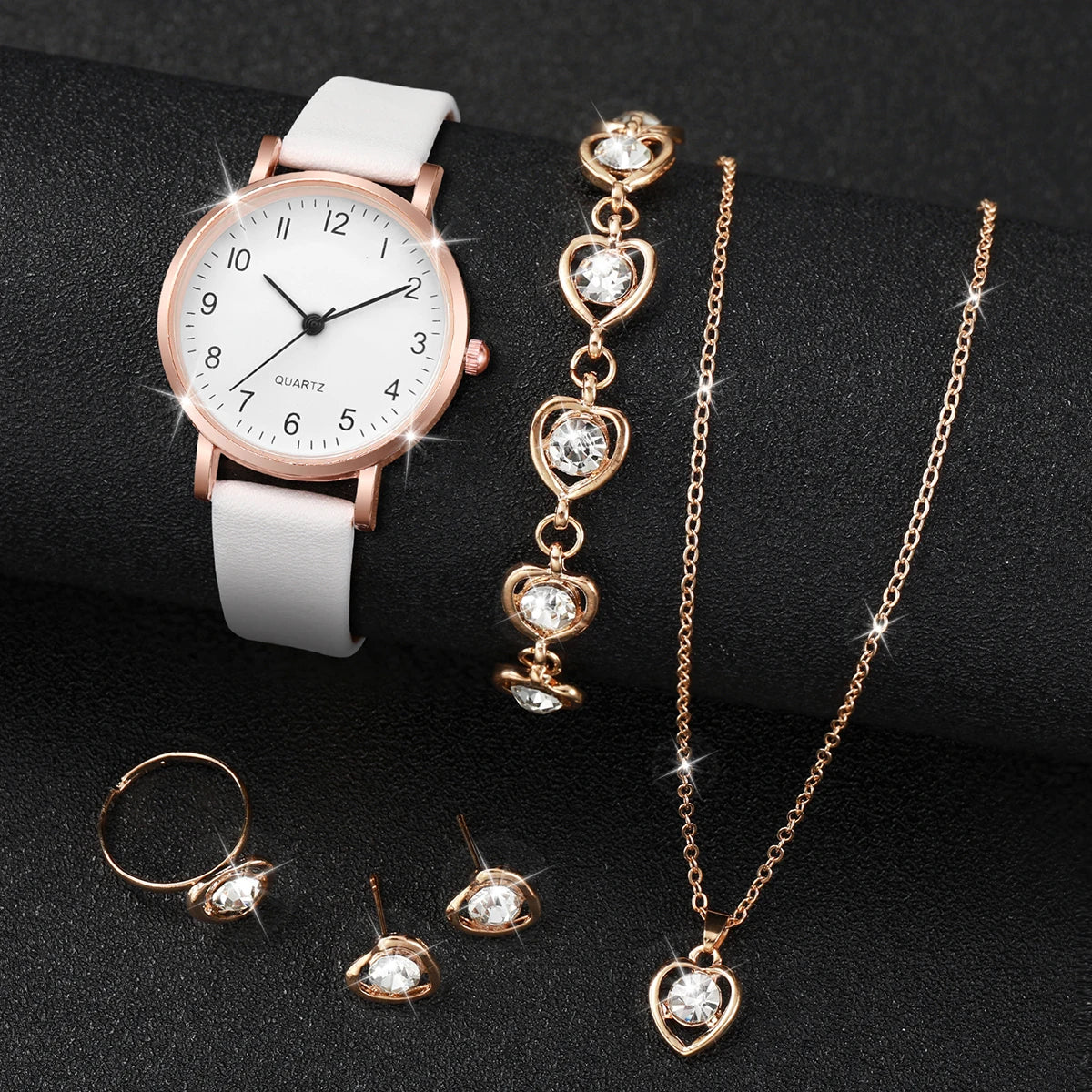 5/6 pezzi orologio al quarzo da donna alla moda cinturino in pelle orologi analogici al quarzo con gioielli con diamanti (senza scatola)