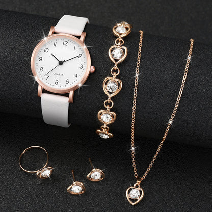 5/6 pezzi orologio al quarzo da donna alla moda cinturino in pelle orologi analogici al quarzo con gioielli con diamanti (senza scatola)