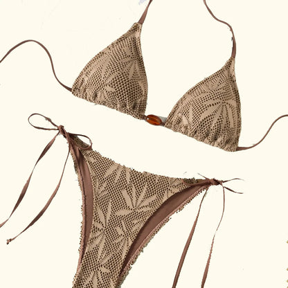 2026 New Bikini Set Women Beaded Swimsuit String Tie Sexy Textured Fabric Bikini Two Piece Swimwear