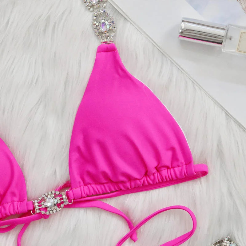 nuovo costume da bagno in due pezzi con strass 2026 cristallo di lusso perizoma Sexy perizoma Bikini Set costumi da bagno da donna costume da bagno Sexy da spiaggia