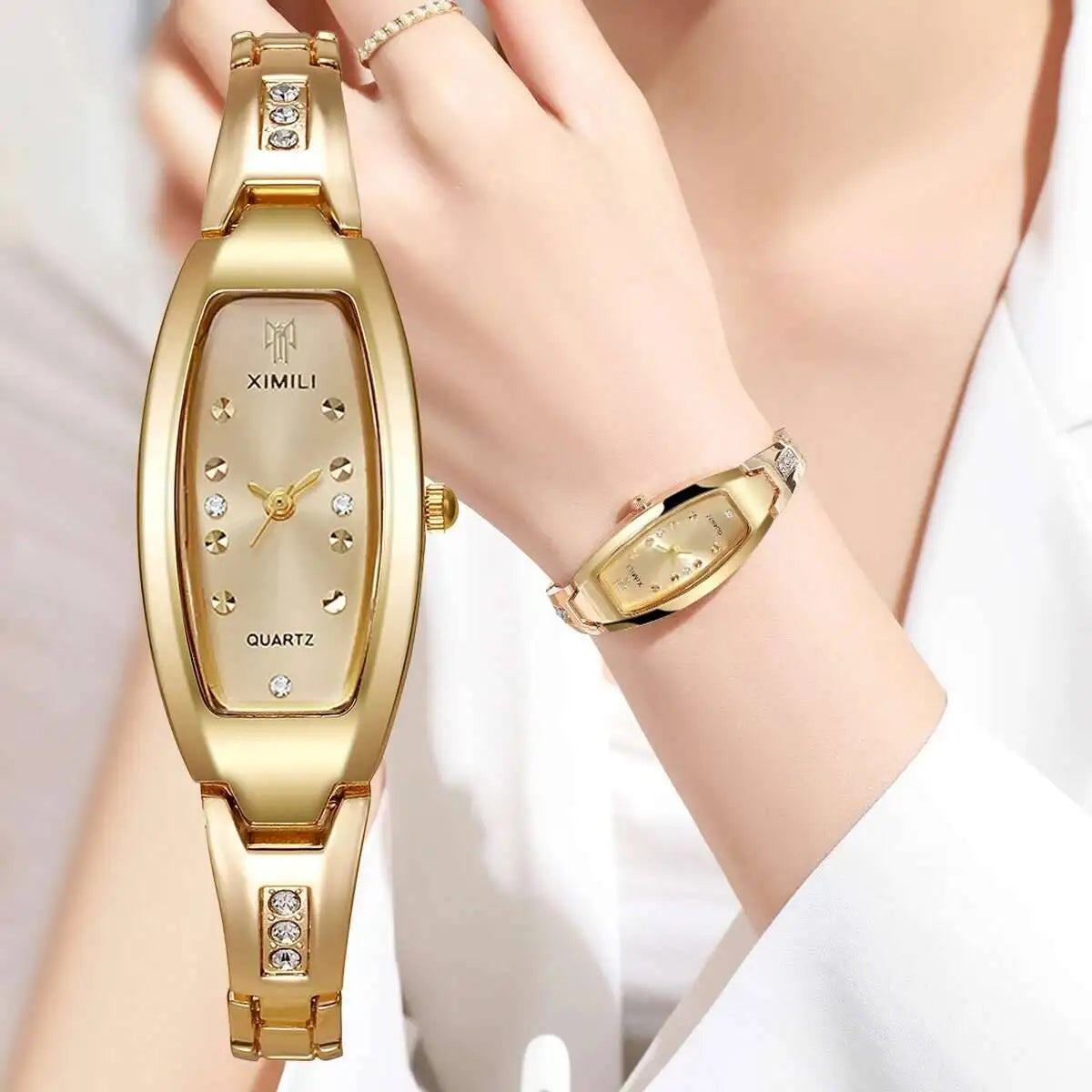 Orologi da donna eleganti Orologio da polso al quarzo con quadrante ovale da donna con strass di lusso Reloj Mujer (senza scatola)
