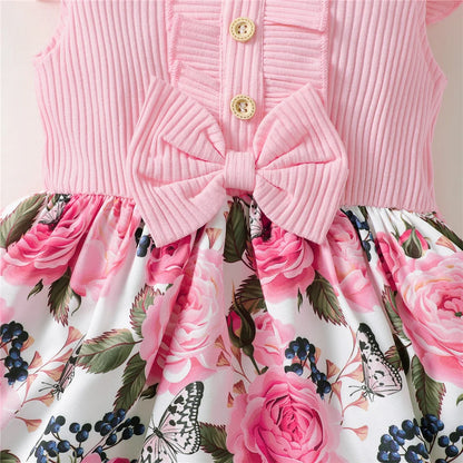1-5 anni Toddler Girl Dress Fly Sleeve Flowers A- Line Princess Dress bambini Summer Lovely Daily Holiday Dresses for Kids Gir