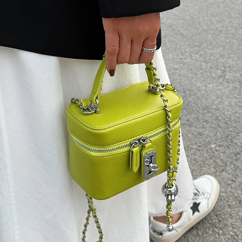 Borse Quadrate da Donna Estate 2026, Borse a Tracolla con Catene alla Moda, Borsa a Spalla in PU Texturizzato, Elegante Mini Borsa Chic per Cellulare