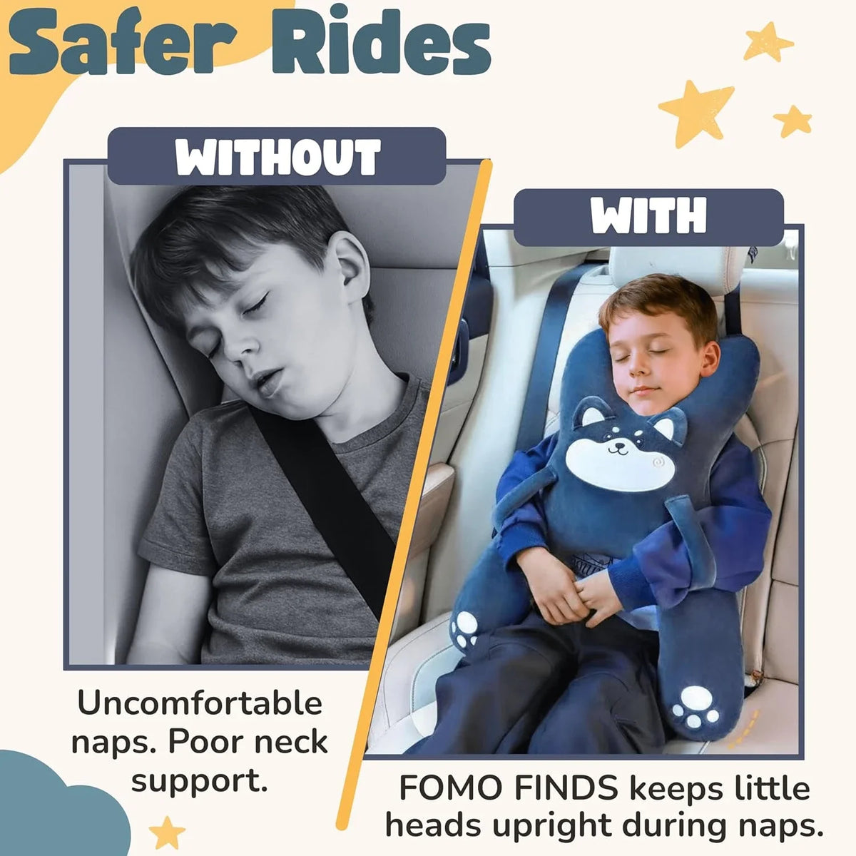 Cuscino per il collo dell'auto per bambini con cintura di sicurezza Aiuto per il sonno di sicurezza Previene la testa appoggiata Sedile posteriore Comfort per dormire durante un viaggio a lunga distanza