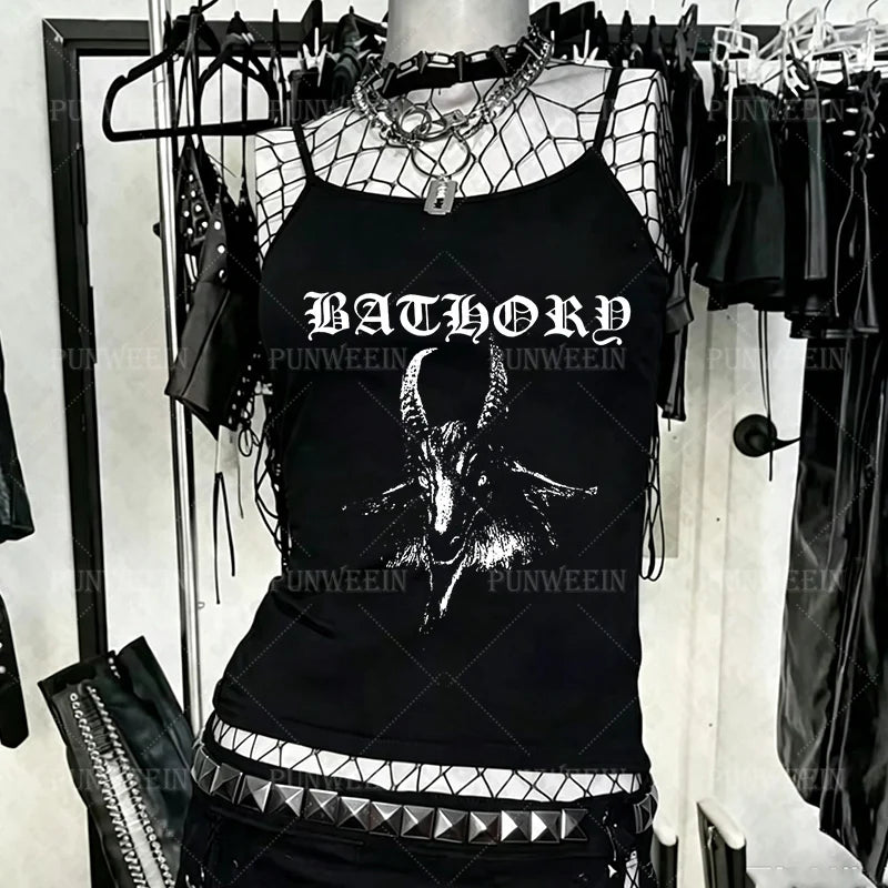 Goat gotico scuro Grunge Vintage Punk Canotta senza maniche T-shirt per bambini Harajuku Emo Y2k Top Streetwear Slim Fit Sexy Crop Top