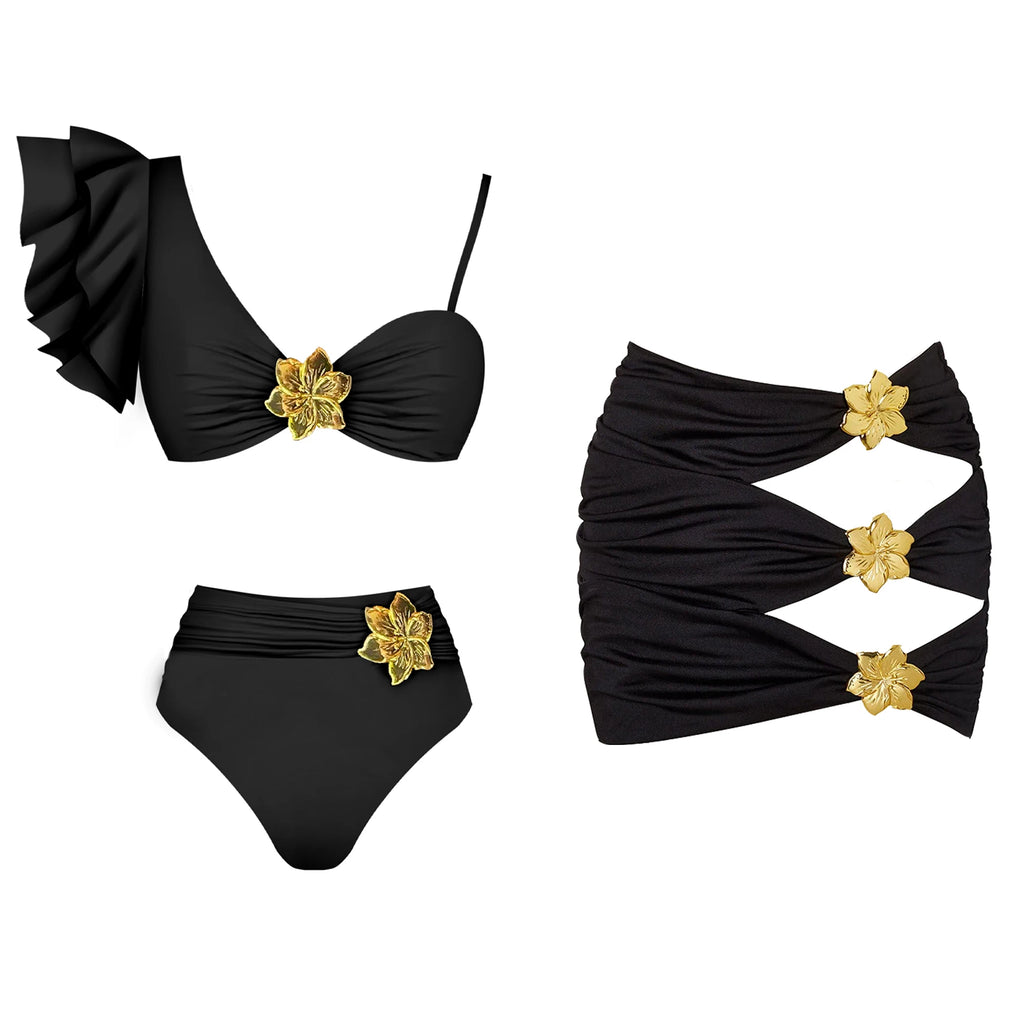 Bikini con scollo a V donna nuovo costume da bagno con volant bikini rosso set costumi da bagno con scollo all'americana biquini a gamba alta costumi da bagno da spiaggia a vita alta