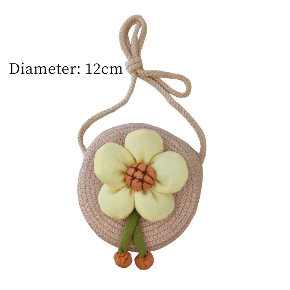 Borsa a tracolla per bambina estiva fatta a mano borsa a tracolla per bambini in paglia di fiori borsa a tracolla per bambini chiavi per bambini portamonete Mini borsa da principessa carina
