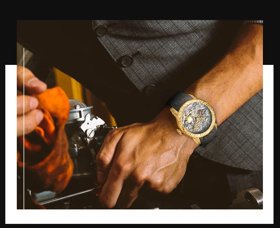 BIDEN impermeabile sport uomo orologi Dragon Design orologio al quarzo per uomo cinturino in Silicone orologio da polso orologio maschile Relogio Masculino