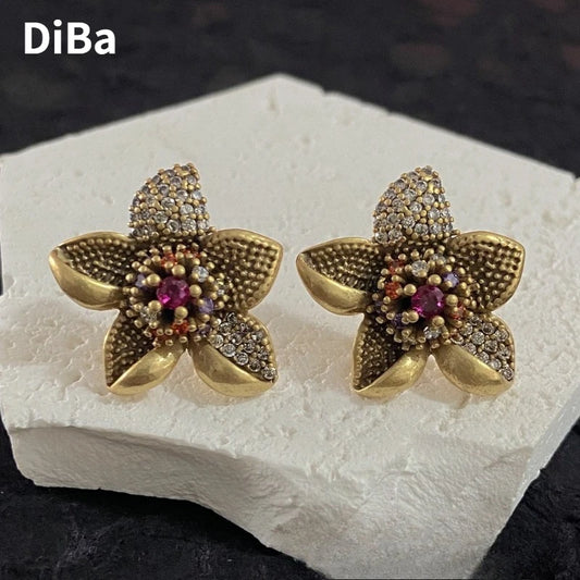 Bijoux fantaisie Tempérament vintage Boucles d'oreilles fleur en verre de haute qualité pour femmes Cadeau de mariage en soirée Vente chaude
