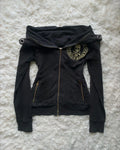 Giacca da donna casual nera con cappuccio Zip Upeatshirt Colletto in maglia a costine Manica lunga Autunno Inverno Streetwear Capispalla stile Y2K
