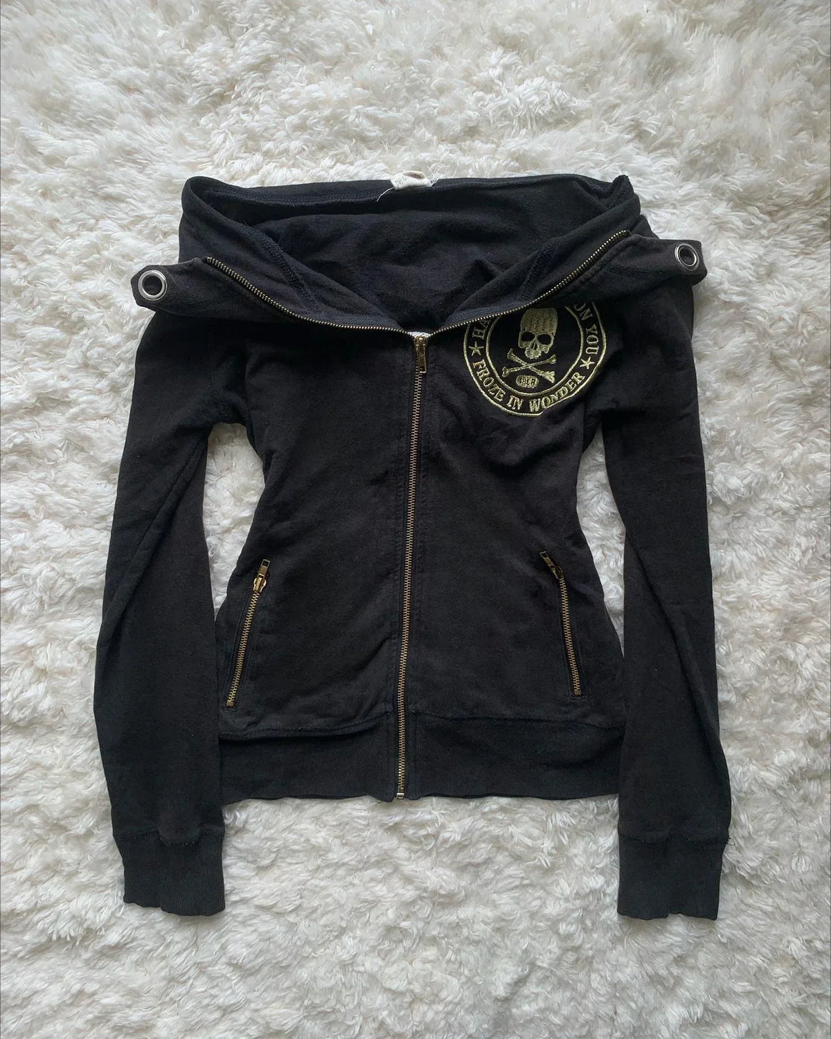 Giacca da donna casual nera con cappuccio Zip Upeatshirt Colletto in maglia a costine Manica lunga Autunno Inverno Streetwear Capispalla stile Y2K