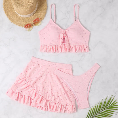 Sexy White Ruffle Bikini 2024 Women Three Pieces Swimsuit Brazilian Swimwear Female Beachwear Thong Bathing Suit Mini Biquini