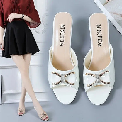 Nuovi Sandali Estivi da Donna, Ciabatte con Punta Aperta, Ciabatte con Fiocco di Strass, Scarpe Sexy con Punta Aperta, Taglia Grande 42