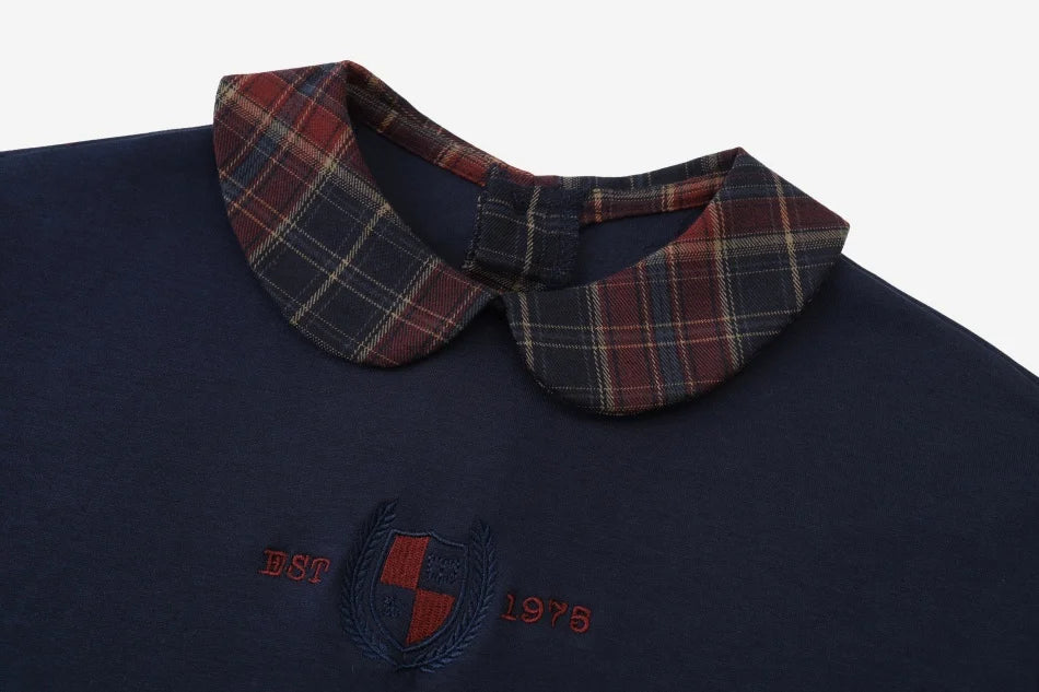 (Spedizione in 1 giorno) Collezione AW26 Denim Varsity, felpa in denim blu navy con ricami, tessuto per l'abbigliamento da giorno, abbigliamento per fratelli e sorelle