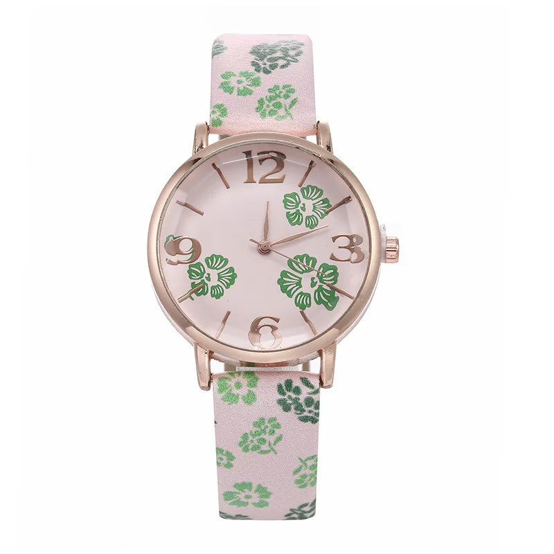Orologi da donna con fiori colorati Orologi da polso al quarzo con cintura stampata per ragazze Orologi da donna Orologio casual Regalo Relógios Feminino
