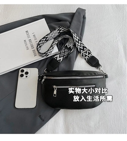 Marsupio da donna Marsupio da strada multitasche Borsa da petto in pelle PU Borsa a tracolla con tracolla larga alla moda Borse a tracolla solide retrò