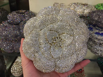 Pochette da sera con strass rosa/verde con fiore rosa Borse da sera da donna in cristallo giallo floreale Pochette da sposa per festa di nozze