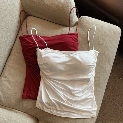 Débardeur d'été sexy pour femme, bretelles spaghetti, sans manches, gilet, caraco, haut de soirée, clubwear, slim, court, noir