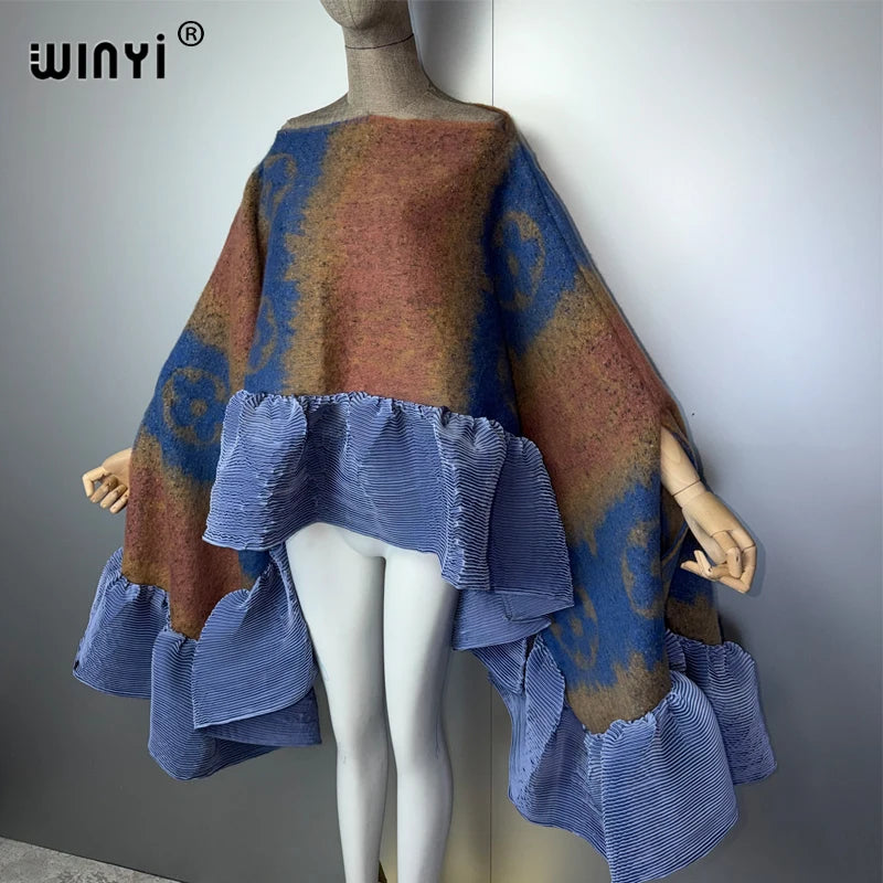 WINYI Abito Invernale Caldo, Mantella alla Moda, Poncho Invernale per Vacanze, Elegante Poncho da Festa per Donne, Mantello Boho, Abbigliamento Femminile