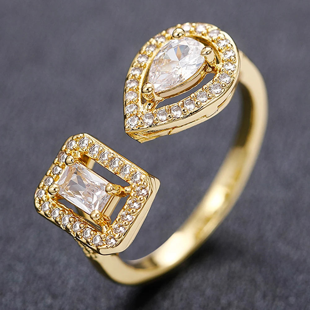 Huitan Anelli di apertura del polsino a forma geometrica per le donne Colore argento/Colore oro Nobile anello con zirconi cubici Accessorio Gioielli di moda