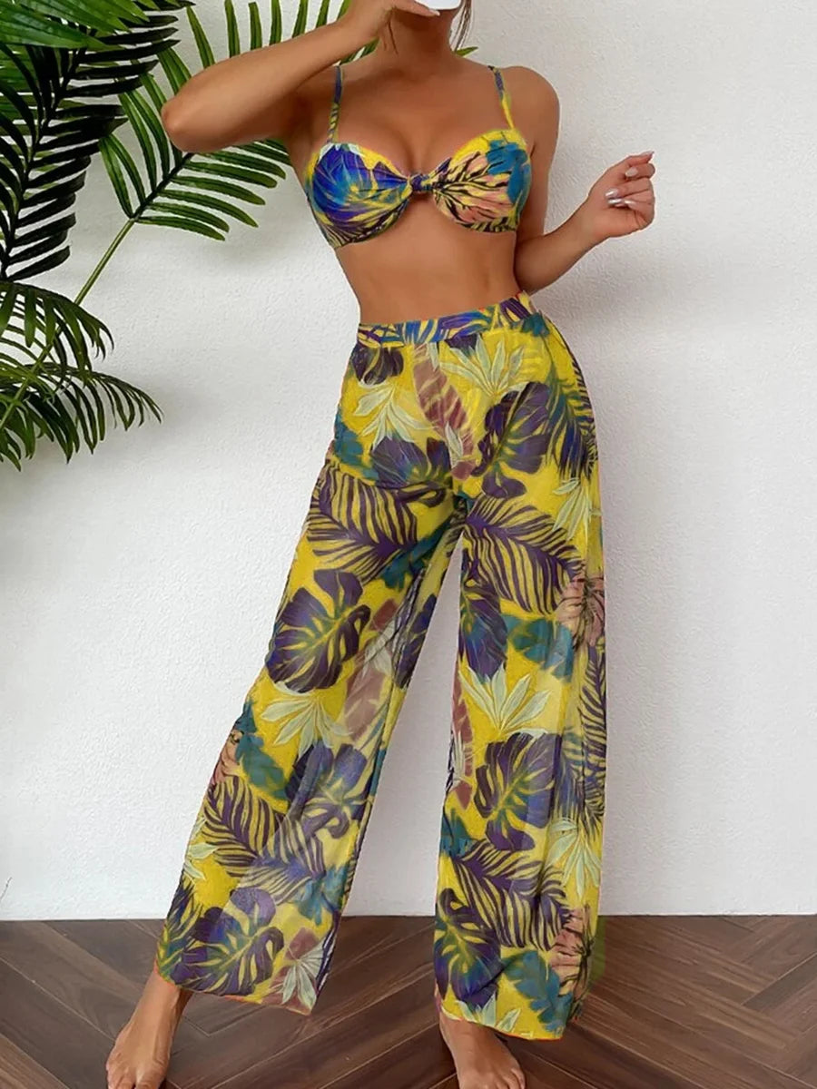 Bikini a 3 Pezzi 2026 Costume da Bagno Stampato Sexy per Donna con Pantaloncini da Spiaggia