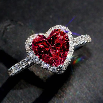 Anelli di fidanzamento classici a forma di cuore color argento per le donne Bianco Rosso CZ Pietra intarsiata Gioielli di moda Regalo per la festa nuziale