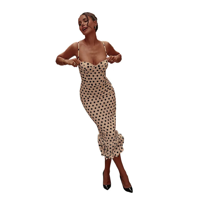 Abito con bretelle a pois Abito estivo da donna nuovo stile senza vita senza maniche Avvolgente sul petto Abito avvolgente a pieghe slim fit Ropa Mujer