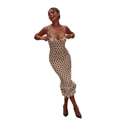 Abito con bretelle a pois Abito estivo da donna nuovo stile senza vita senza maniche Avvolgente sul petto Abito avvolgente a pieghe slim fit Ropa Mujer