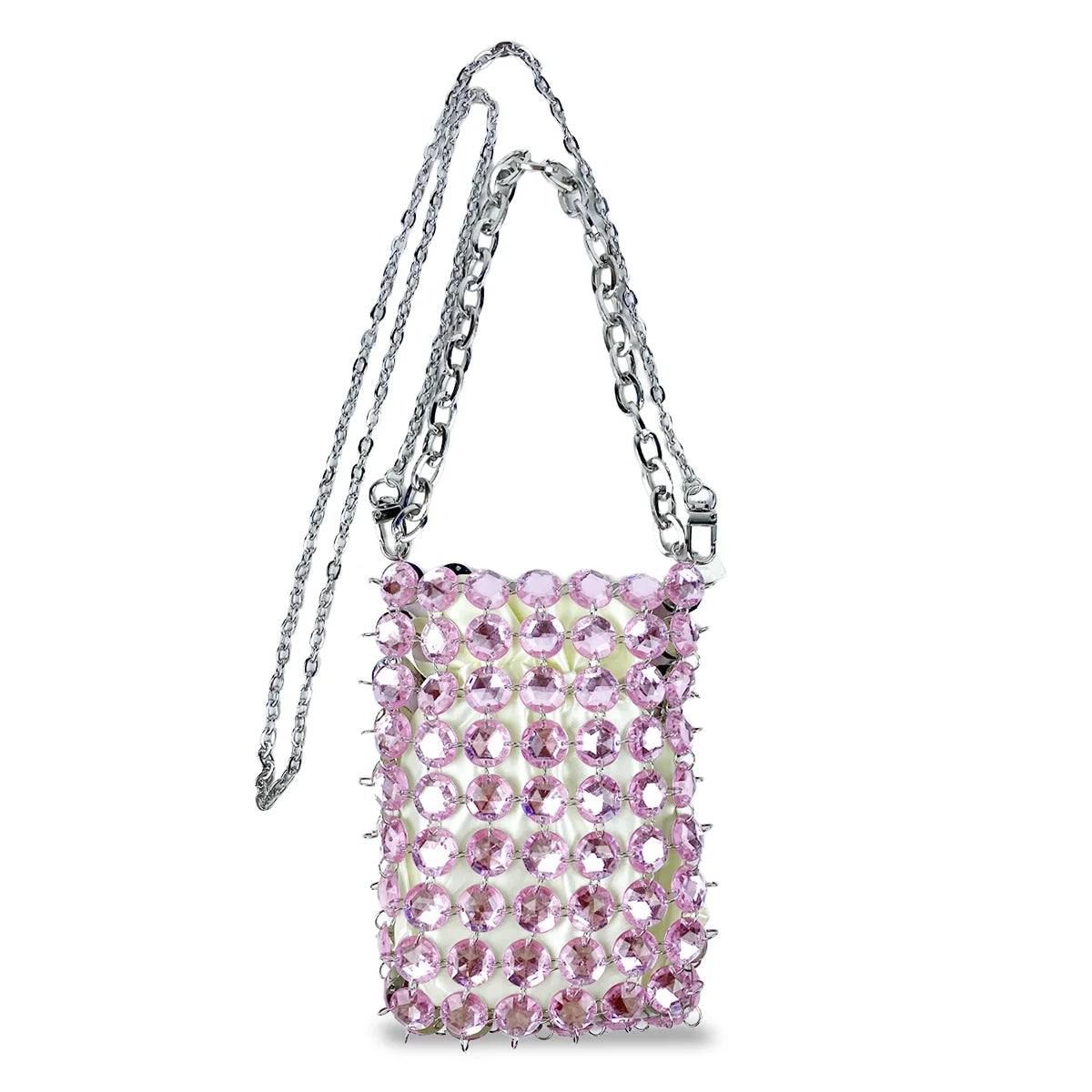 24 estate nuova borsa di cristallo tessuta a mano color caramella di nicchia, borsa di perline di fata retrò, borsa per telefono a croce diagonale trasparente