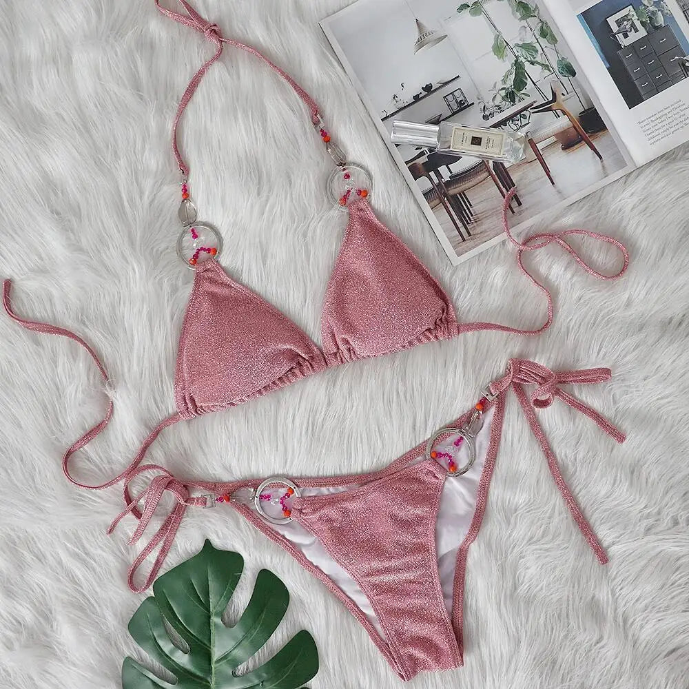 nuovo costume da bagno in due pezzi con strass 2026 cristallo di lusso perizoma Sexy perizoma Bikini Set costumi da bagno da donna costume da bagno Sexy da spiaggia