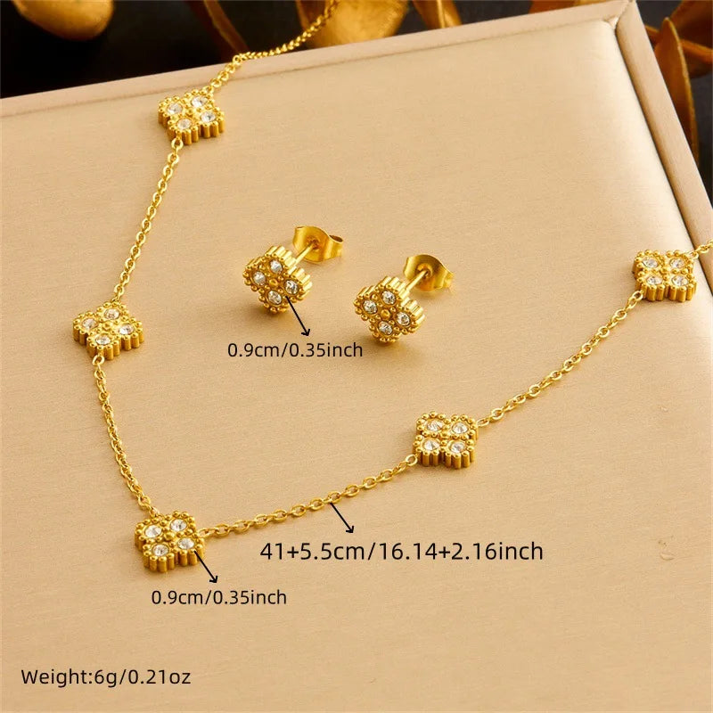 Nuovo in acciaio inossidabile Zircon fiore acqua goccia collana braccialetto orecchini caviglie gioielli di moda vacanza set per donna
