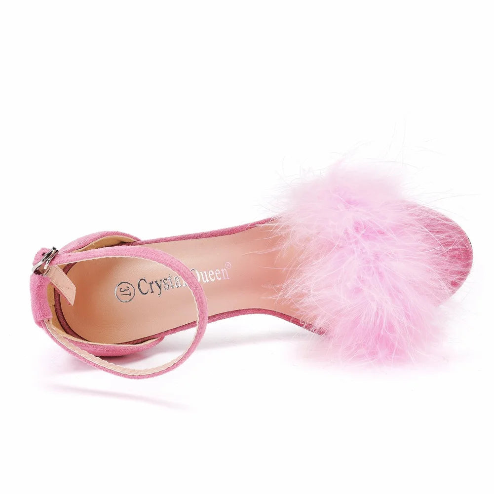 Sexy Feather High Heel Sandals Women's European  American Large 46 Fish Mouth High Heel Sandals Women Shallow Mouth Women's Shoe