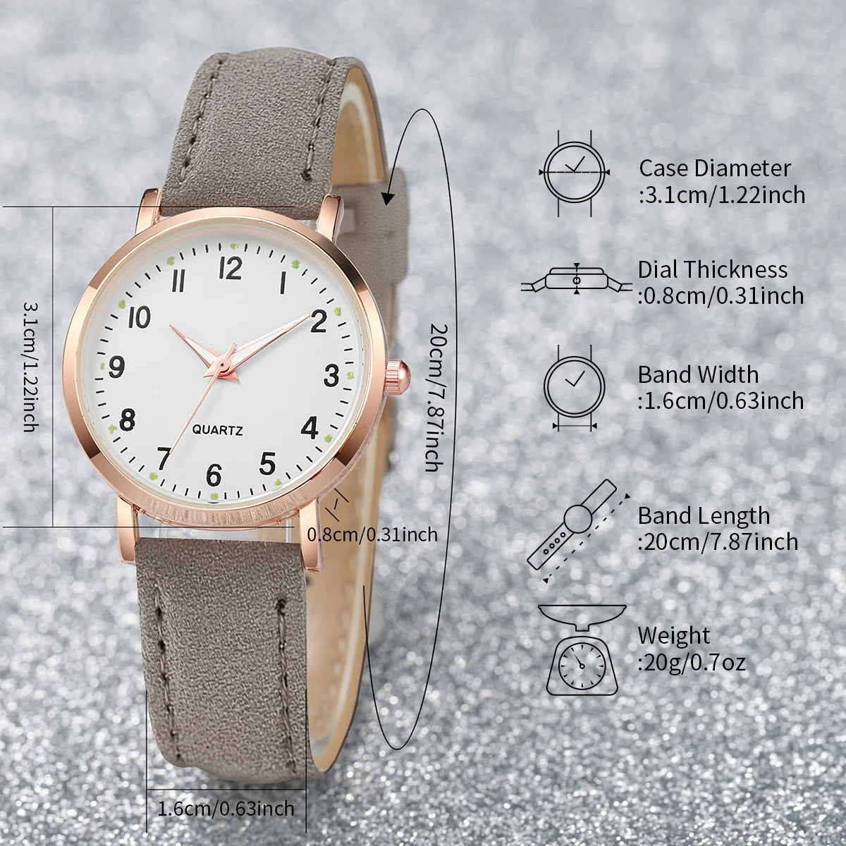 6 pezzi orologio da donna moda quadrante arabo cinturino in pelle orologi al quarzo set di gioielli a farfalla (senza scatola)