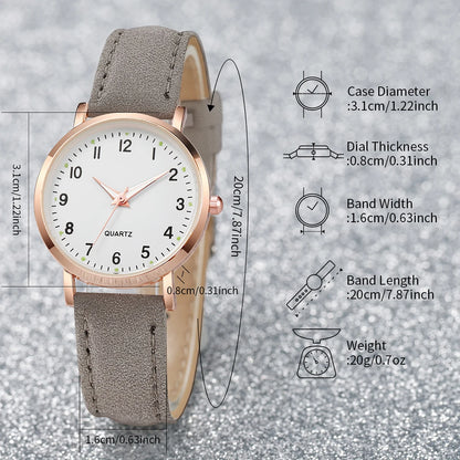 6 pezzi orologio da donna moda quadrante arabo cinturino in pelle orologi al quarzo set di gioielli a farfalla (senza scatola)