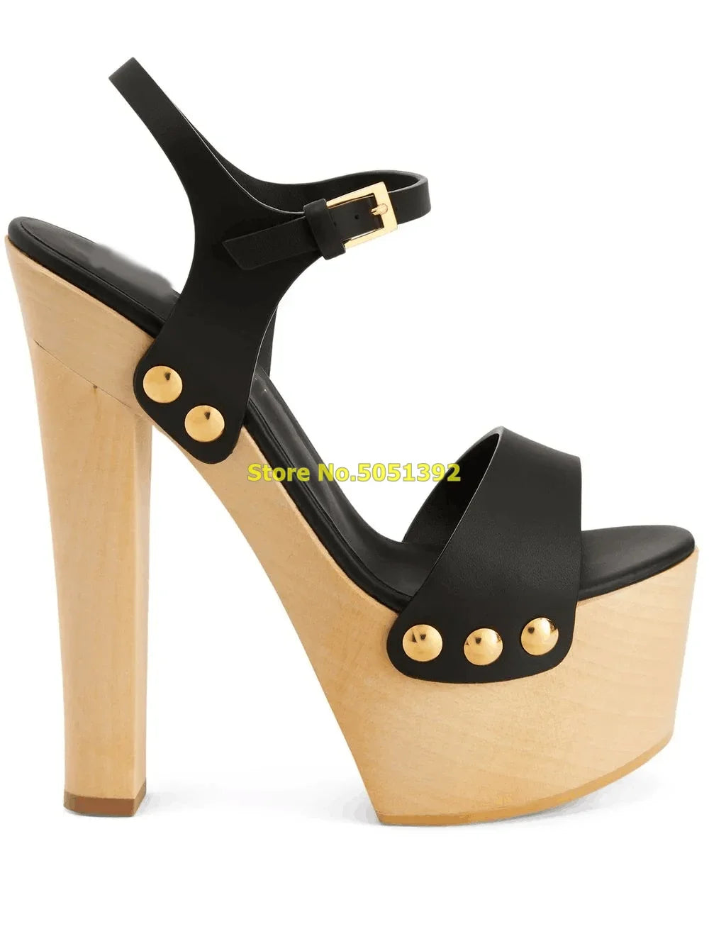 Sandali con tacco largo con plateau e tacco in legno, punta aperta, cinturino con fibbia alla caviglia, tacco super alto, sandali da donna alla moda, scarpe estive con punta aperta