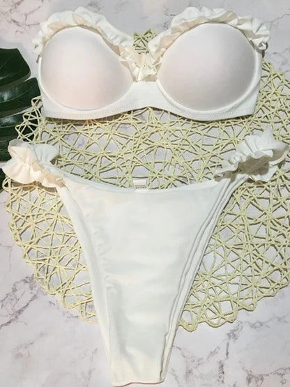 Soutien-gorge à volants sexy et froufrous Bikini 2026 Femme Maillot de bain bandeau Femme Maillot de bain Deux pièces Ensemble bikini Push Up Maillot de bain Nager