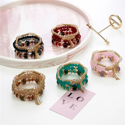 4 pezzi nuovo set di braccialetti con perline con ciondoli e nappe per donna, bracciale a catena con perline di vetro colorato, gioielli bohémien da uomo