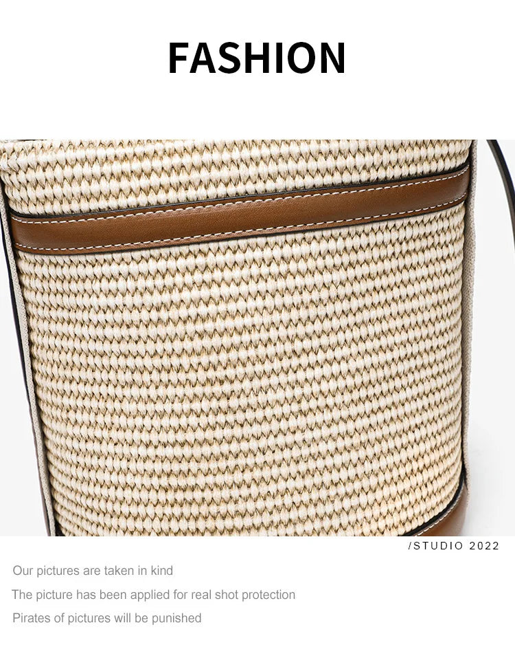 Borsa a secchiello in paglia di moda Borse da donna in tessuto Borse a tracolla con pannelli firmati Borse a tracolla piccole da spiaggia estive casual sac